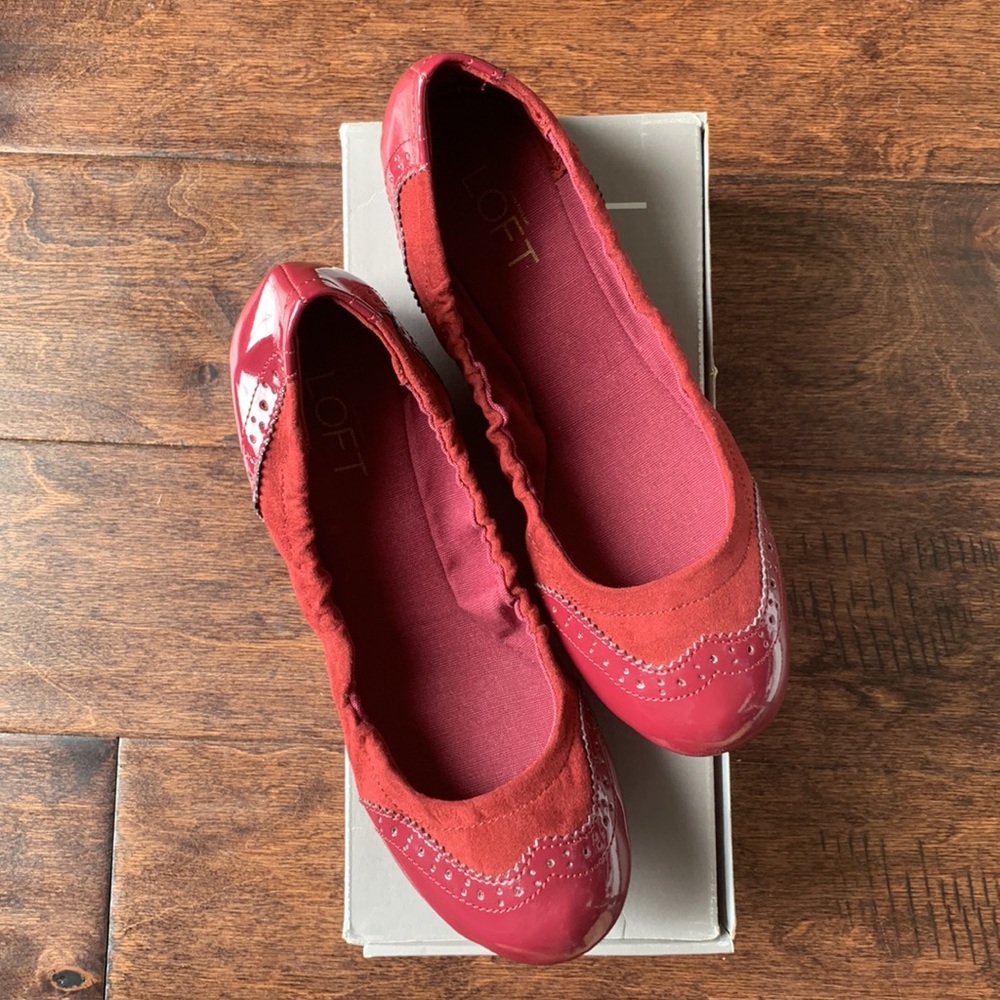 NIB LOFT Red Barrett Oxford Patent Cap Toe Flats Size 6.5